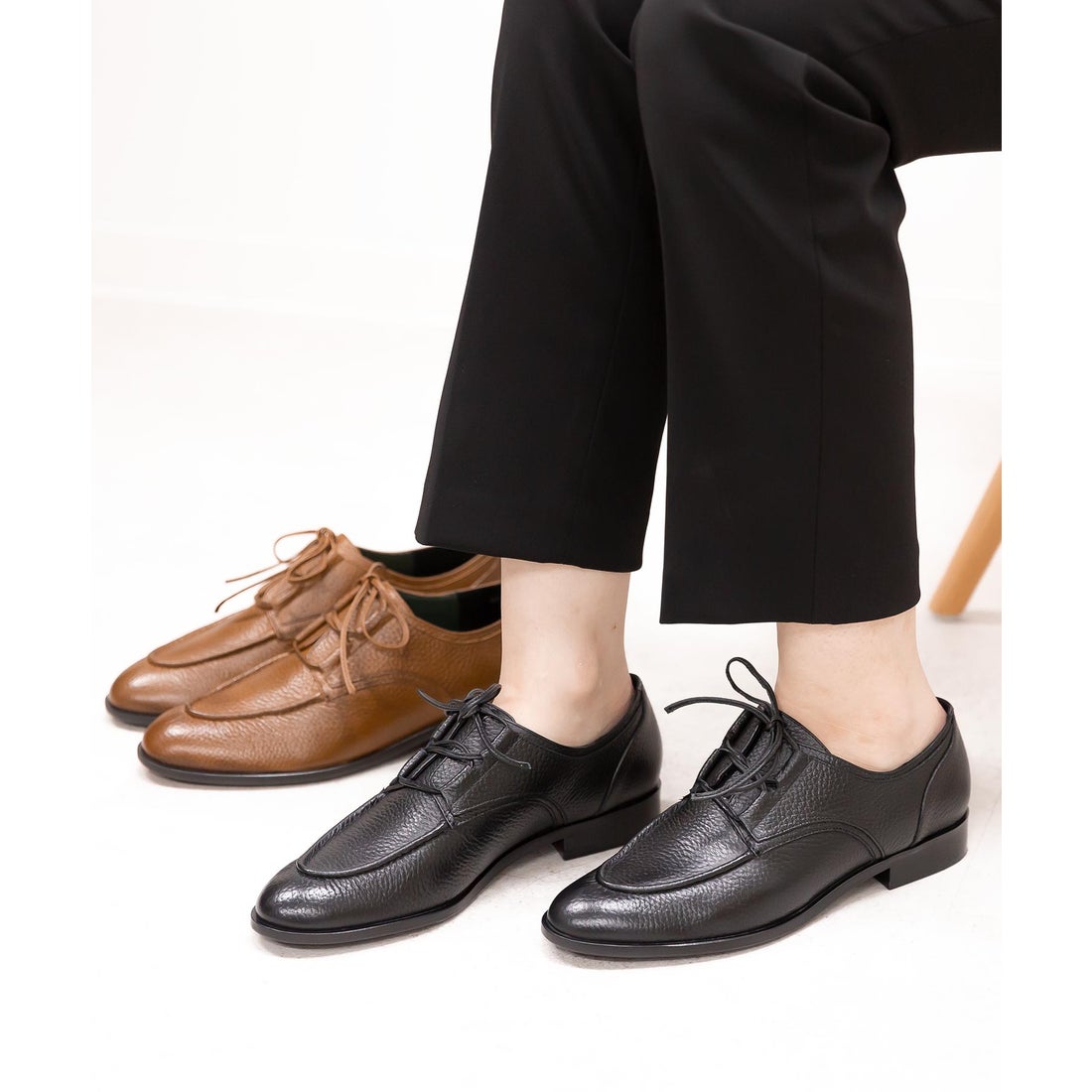 コカ COCA シボ革 マニッシュ レースアップ シューズ （ブラック