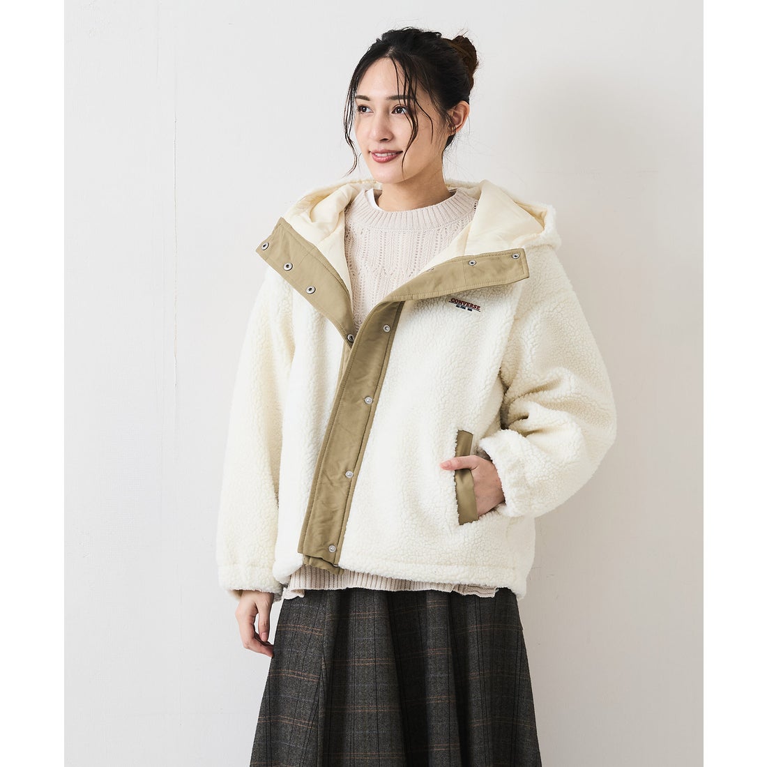 コンバース CONVERSE 【CONVERSE】ボア 切替 ジャケット （アイボリー