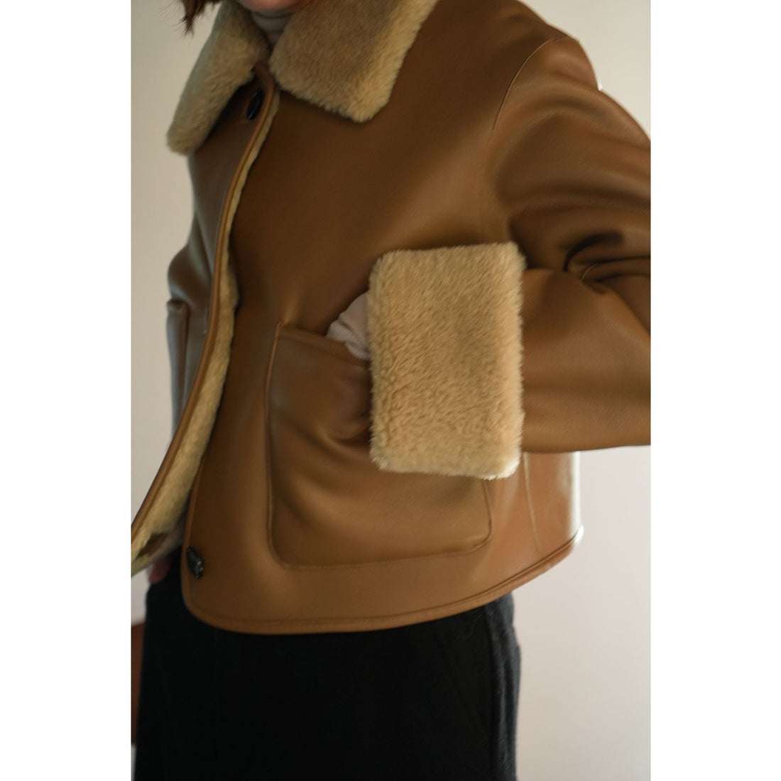 クラネ CLANE VEGAN LEATHER BOA SHORT JACKET （BLACK