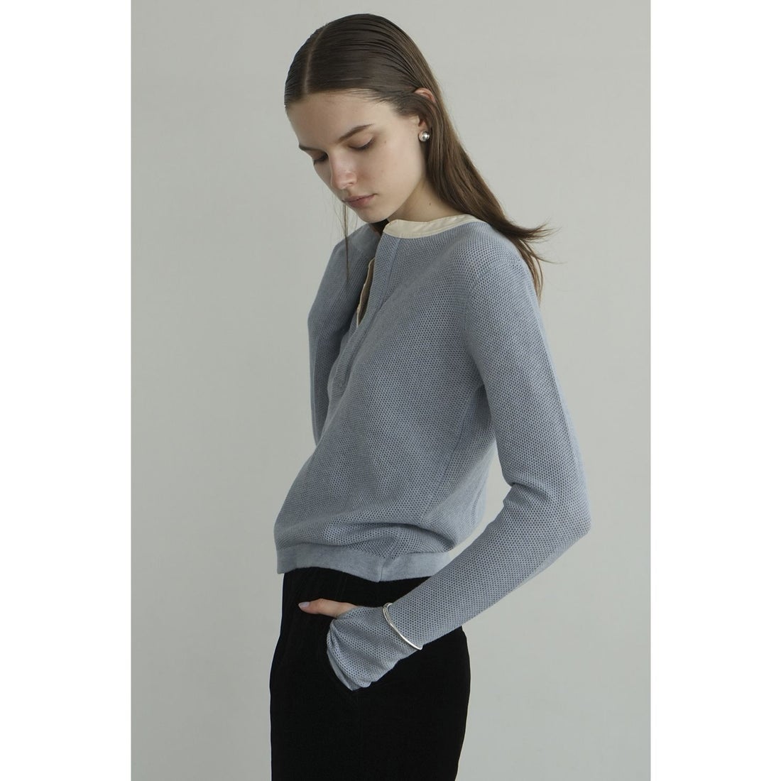 クラネ CLANE MESH HENLEY NECK TOPS （GRAY） - ファッション通販
