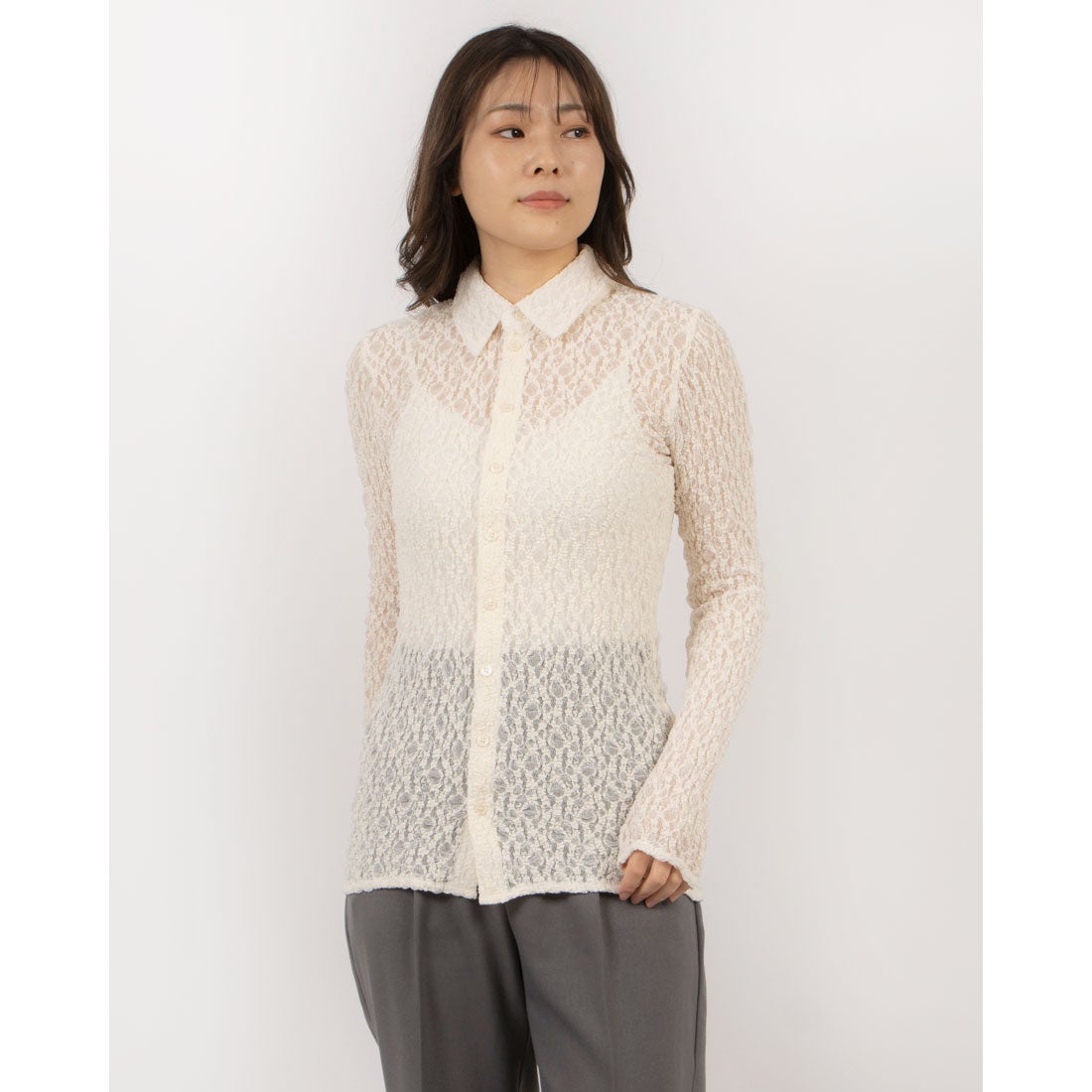 クラネ CLANE LADY LACE SHIRT （IVORY） -靴＆ファッション通販