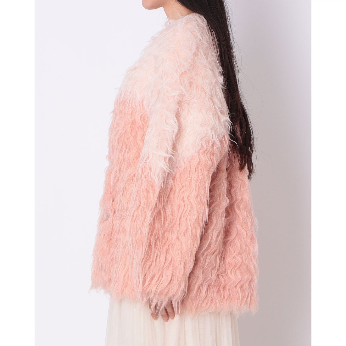 クラネ CLANE BI COLOR SHAGGY KNIT CARDIGAN （PINK） -ファッション