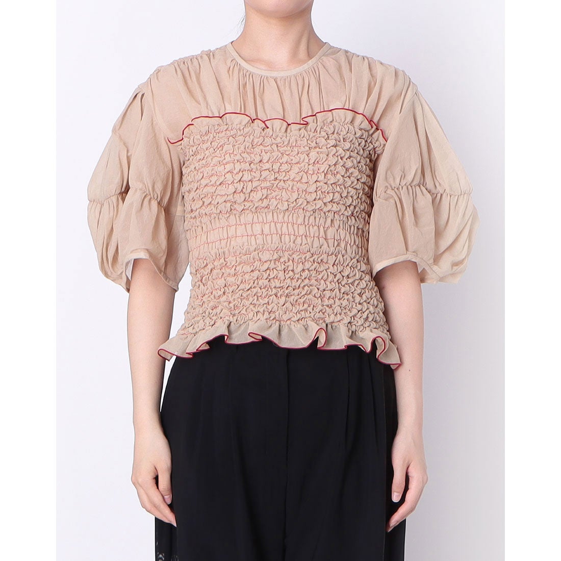 クラネ CLANE COLOR STITCHED SHIRRING TOPS （BEIGE） - ファッション
