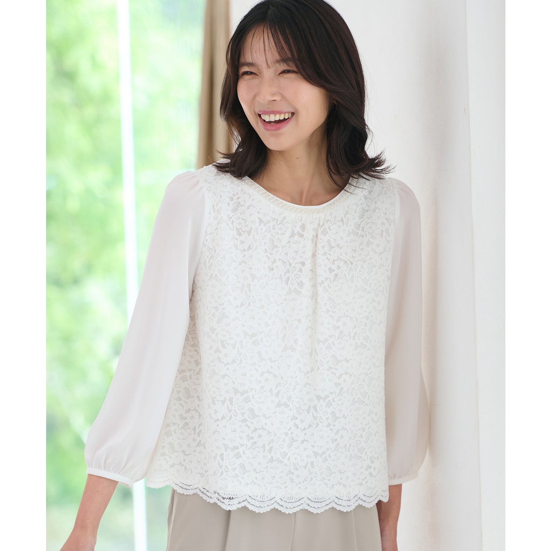 ANY 【洗濯機可・2WAY】シフォンブラウス （ホワイト系） -靴