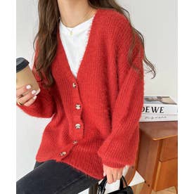 アンドミー andme 片畦編みフェザーヤーン長袖ニットカーディガン
