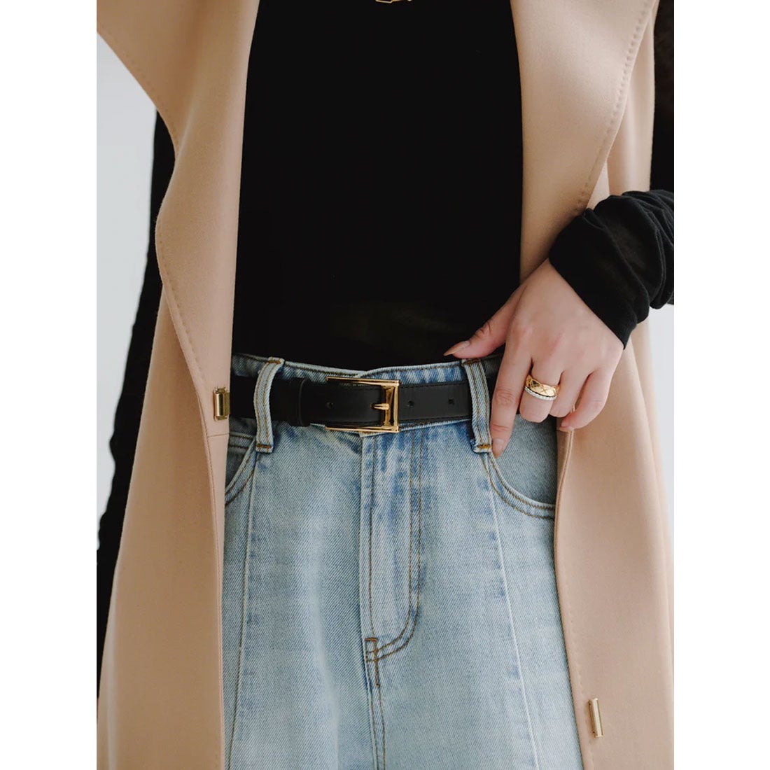 アニュアンス anuans スクエアバックルベルト （BLACK） -ファッション