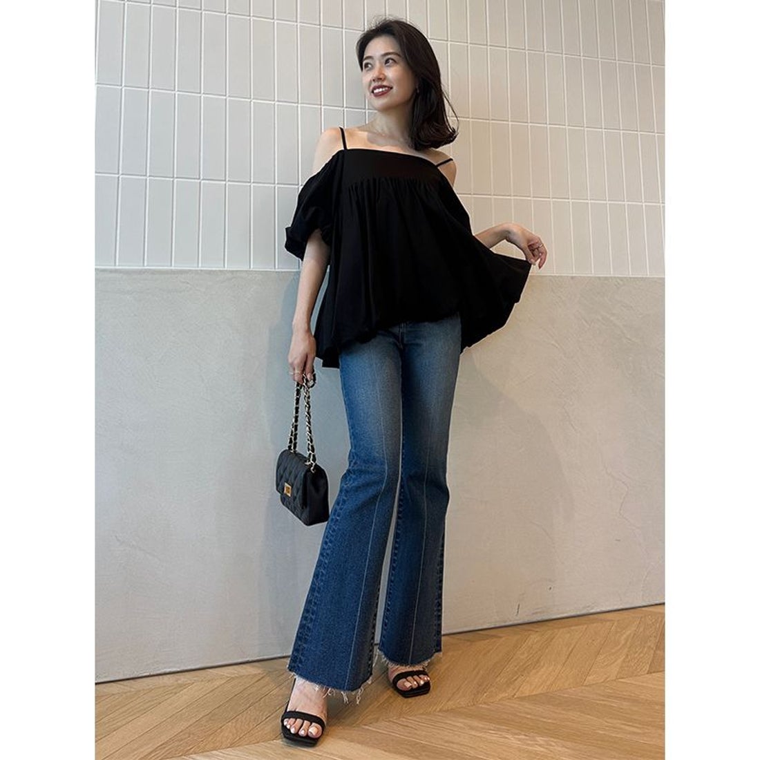 アニュアンス anuans オフショルダーバルーンキャミソール （RED） -靴