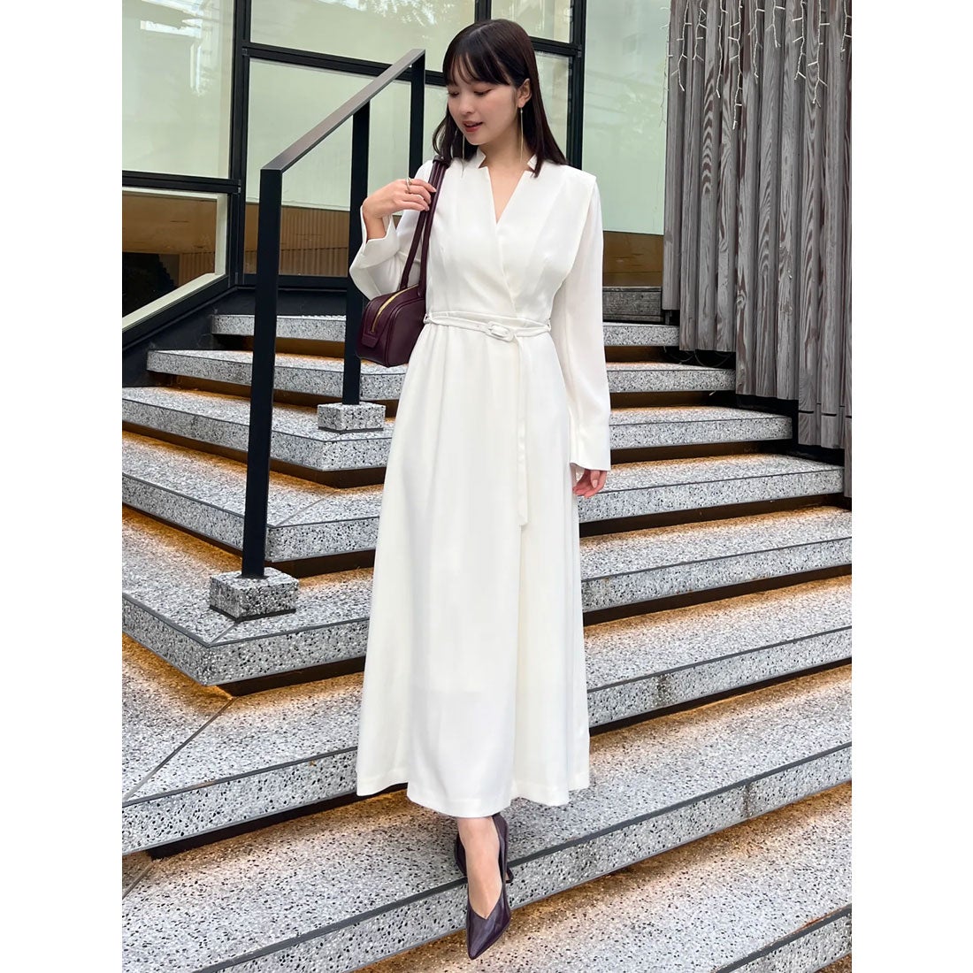 アニュアンス anuans ダブルサテンノーカラーワンピース （ECRU） -靴