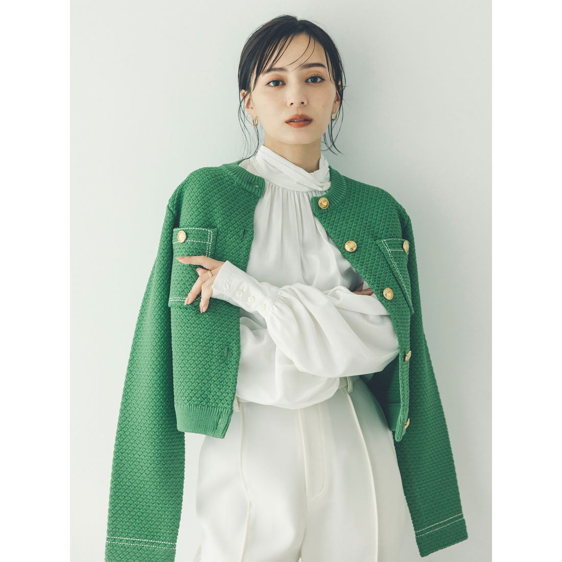 アニュアンス anuans クロスネックボリュームブラウス （WHITE