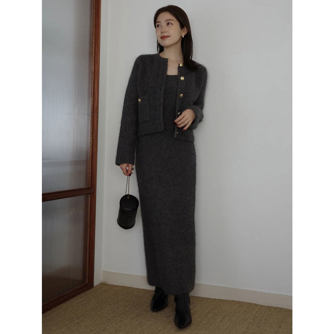 アニュアンス anuans カシミヤブレンドノーカラーニットジャケット