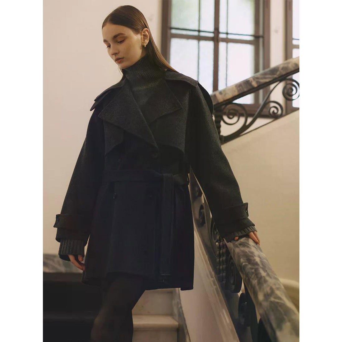 アニュアンス anuans リバーウールミドルトレンチコート （ECRU