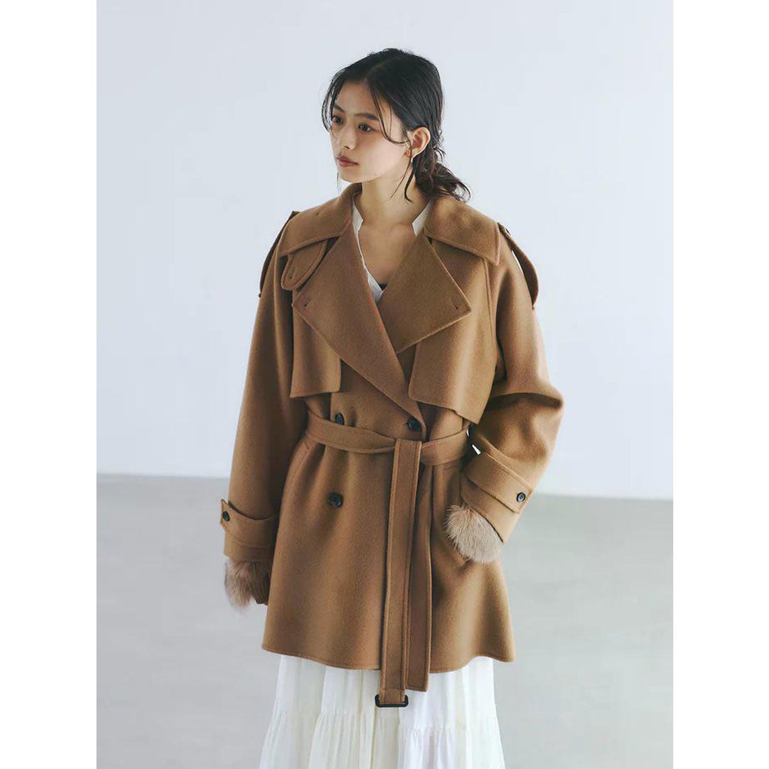 アニュアンス anuans リバーウールミドルトレンチコート （CAMEL