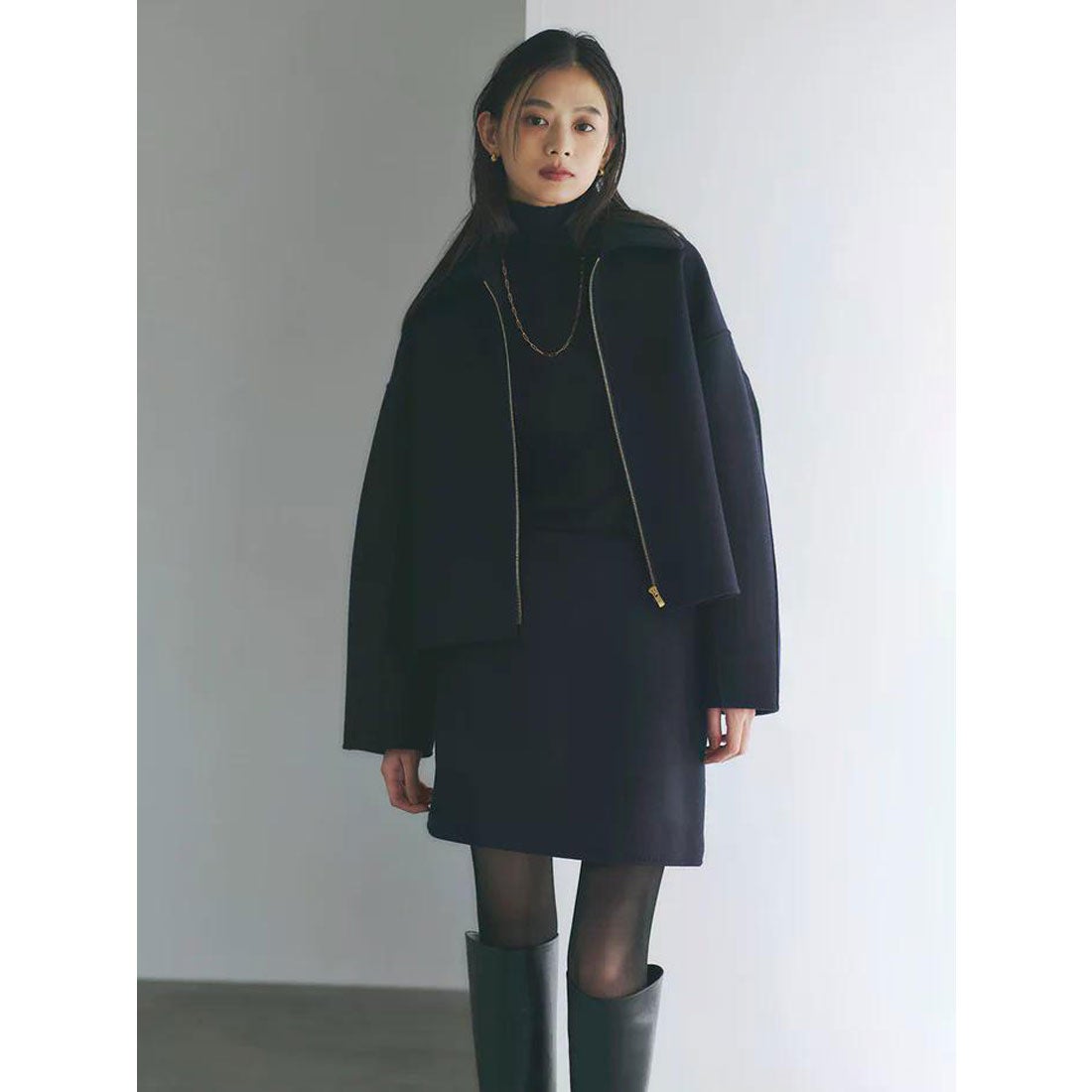 アニュアンス anuans リバーウールショートコート （NAVY） -靴