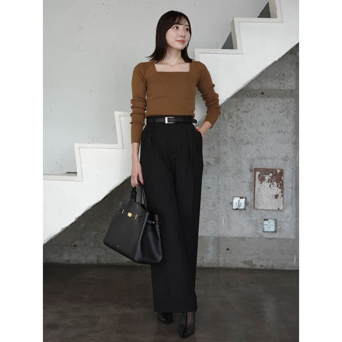 アニュアンス anuans シルクカシミアブレンドデコルテリブニット