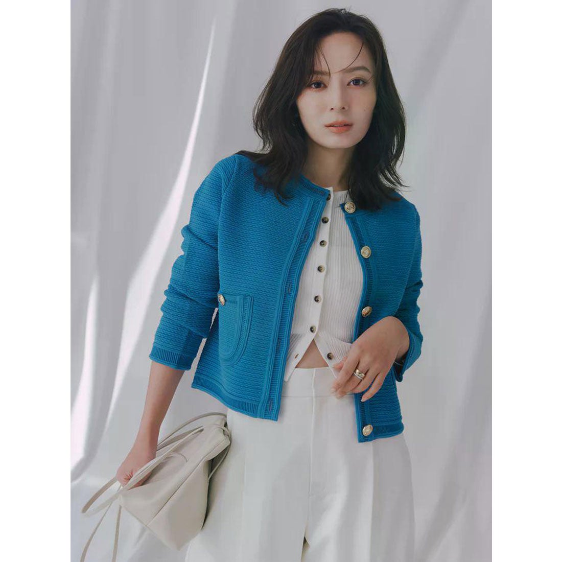 アニュアンス anuans ノーカラーラーベンニットジャケット （MINT