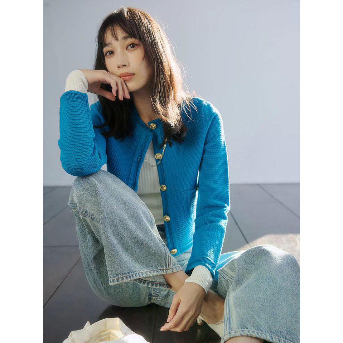 アニュアンス anuans ノーカラーラーベンニットジャケット （MIX） -靴