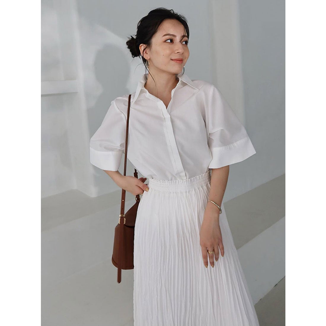 アニュアンス anuans フレアスリーブシャツブラウス （WHITE