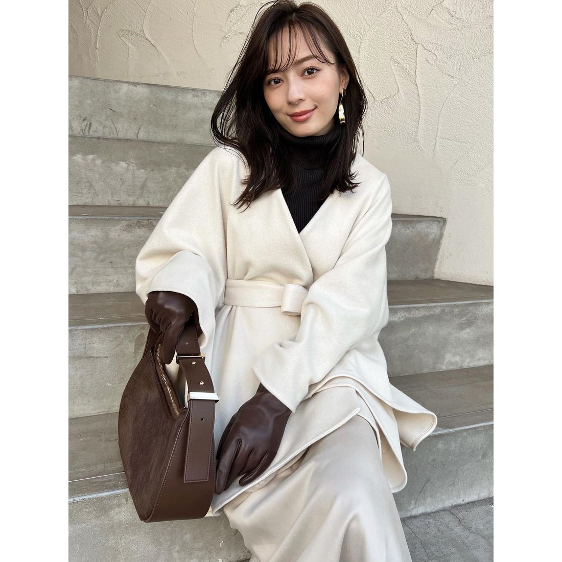 アニュアンス anuans ベルテッドウールケープ （IVORY） -ファッション