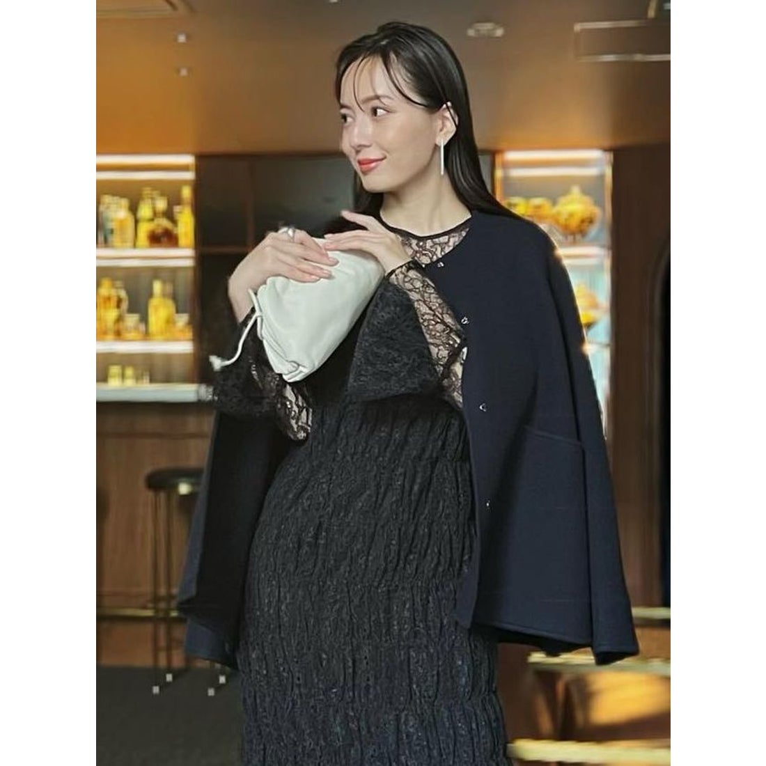 アニュアンス anuans ノーカラーリバーショートコート （NAVY