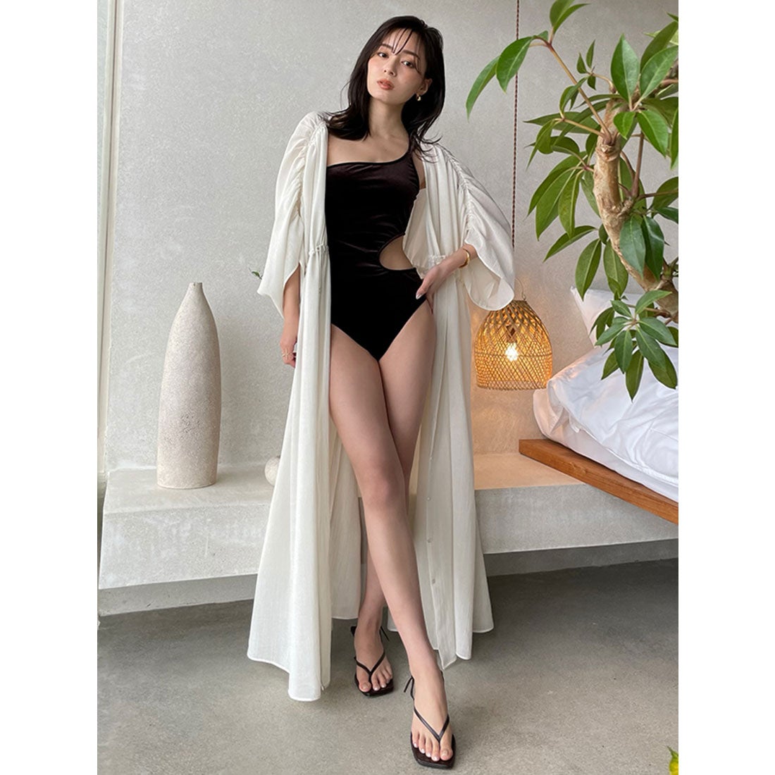 アニュアンス anuans サイドカットアウトベロアワンピース【返品不可