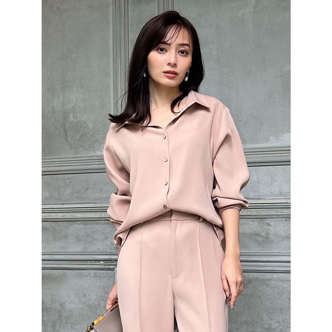 アニュアンス anuans ダブルサテンシャツブラウス （PINK BEIGE） -靴