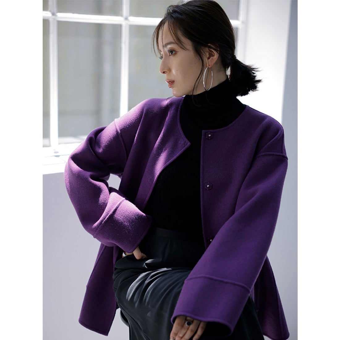 アニュアンス anuans バイカラーショートリバーコート （NAVY