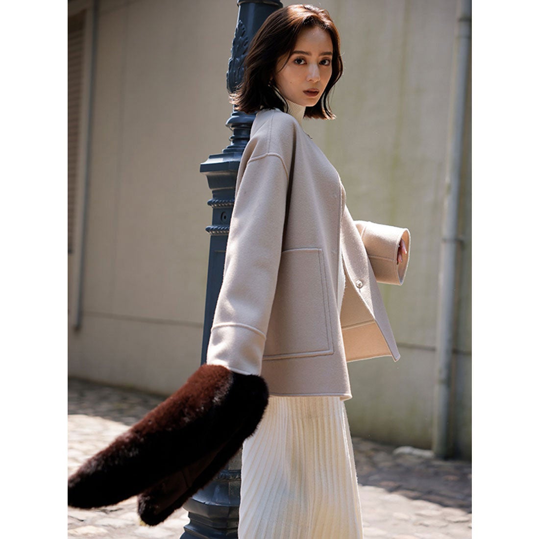 アニュアンス anuans バイカラーショートリバーコート （NAVY