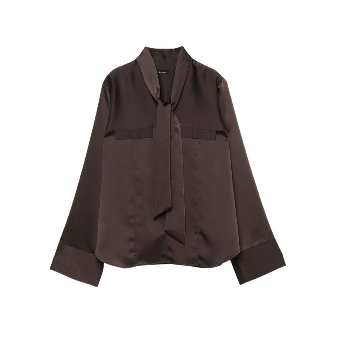 アニュアンス anuans サテンVネックタイブラウス （BROWN