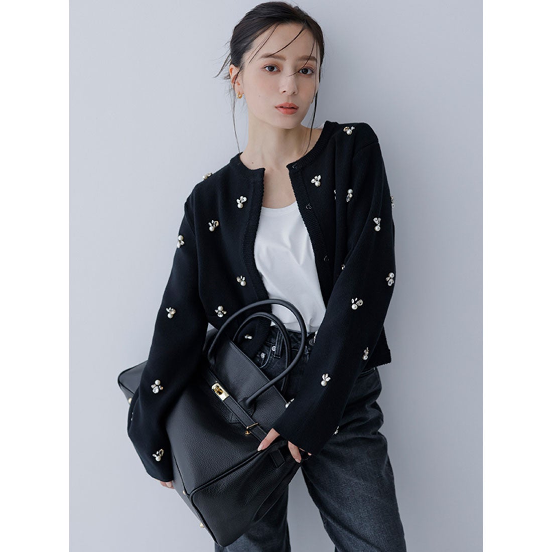 アニュアンス anuans ビジューニットジャケット （BLACK） -靴