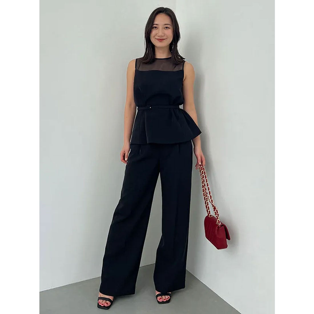 アニュアンス anuans コンフォートタックストレートパンツ （BLACK