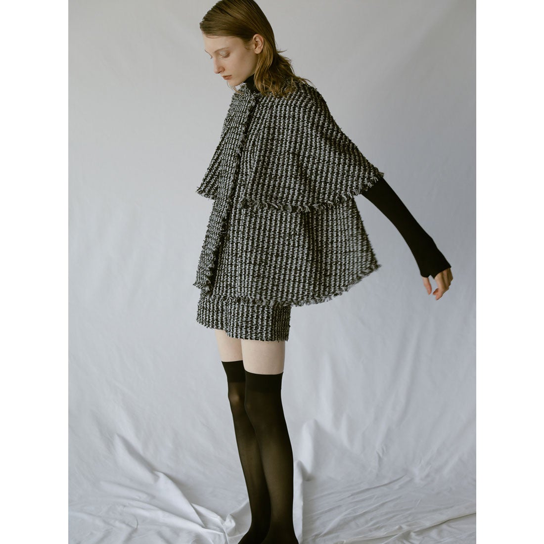 アニュアンス anuans ツイードケープジャケット （BLACK