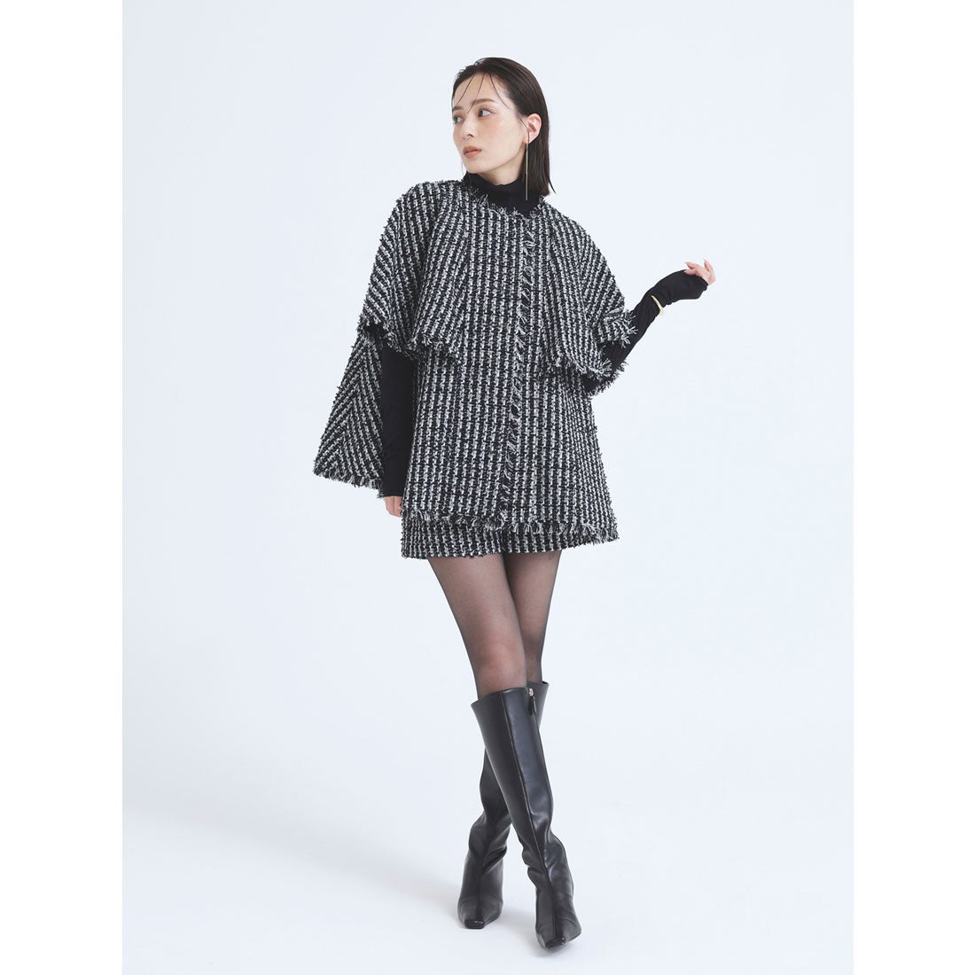 アニュアンス anuans ツイードケープジャケット （BLACK