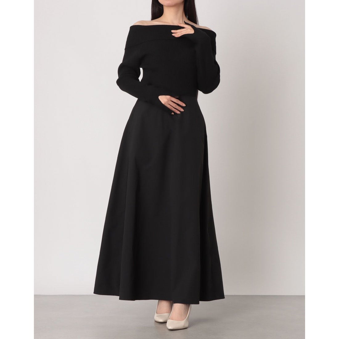 ボンレア BONLEA オフショルダーニットドッキングワンピース