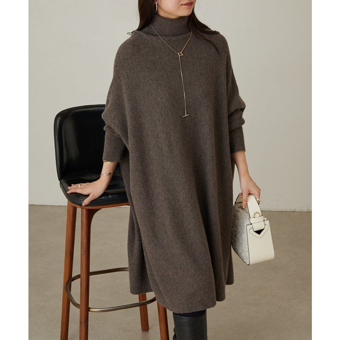 ビアズリー BEARDSLEY BIGニットタートルロング （khaki