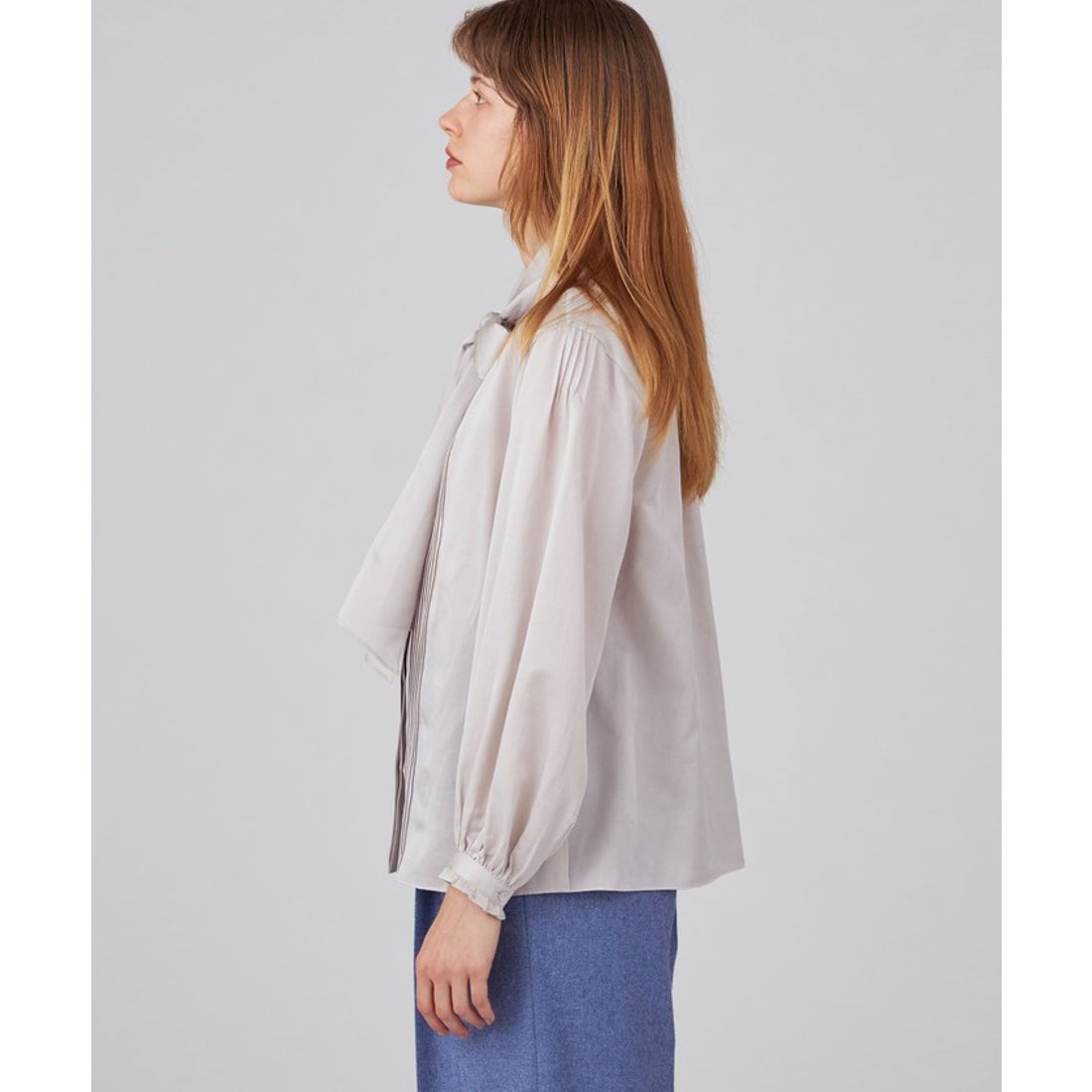 ボールジィ Ballsey コットンシルクサテン ピンタックボウタイブラウス