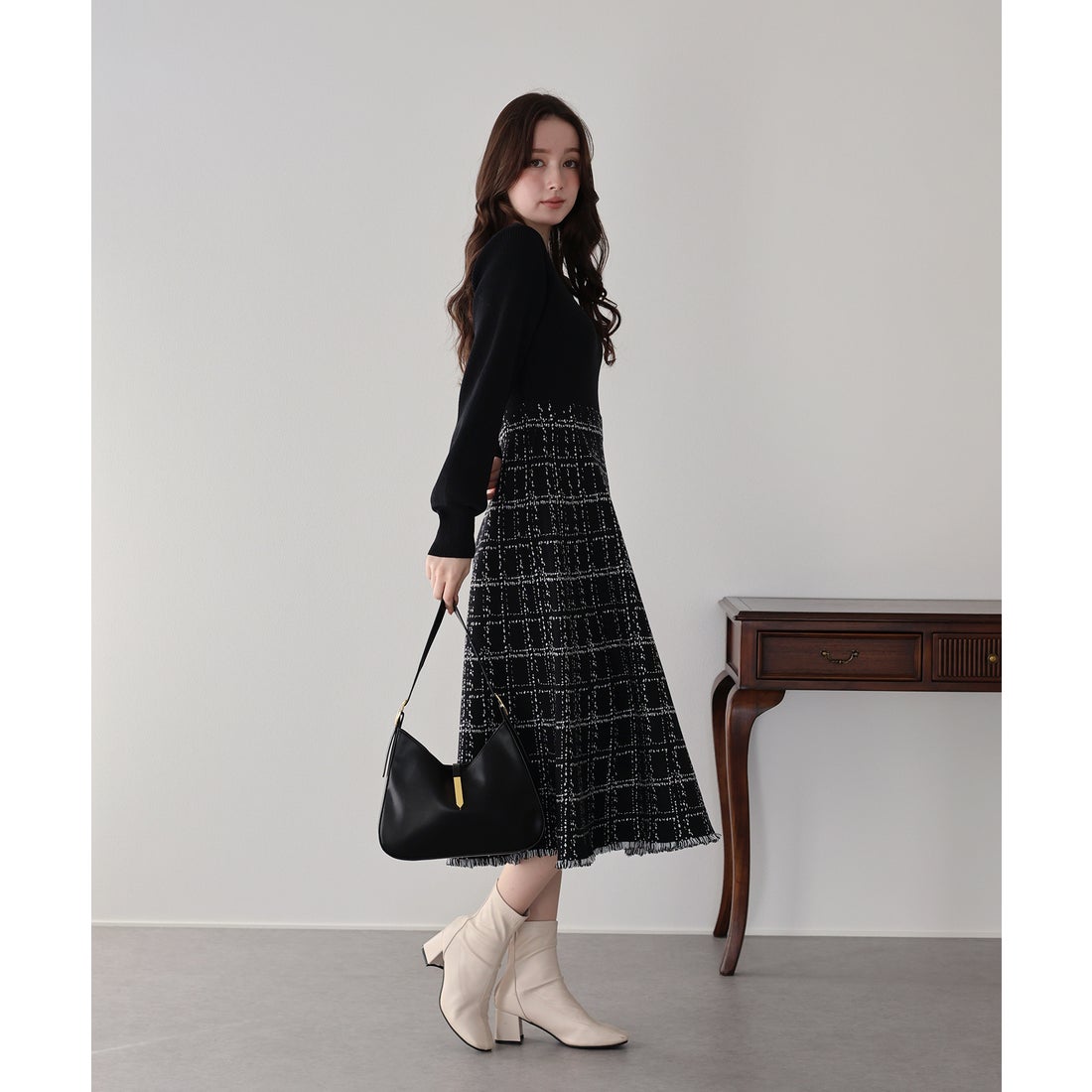 ブルーイースト BLUEEAST チェックジャガードニットワンピース