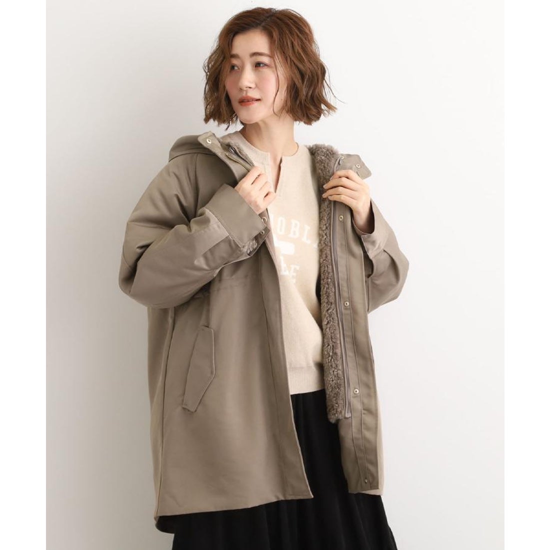 グローブ grove ボアライナー付き3WAYモッズコート （グレージュ(050