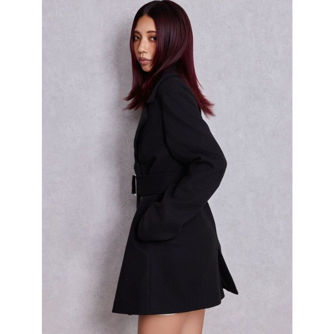 ジェイダ GYDA ベルト付きタイトファーコート （ブラック