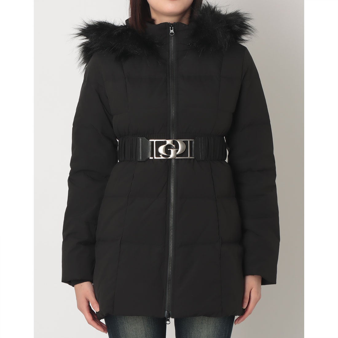 ジェイダ GYDA GDベルト付きロングダウンコート （BLK） -ファッション