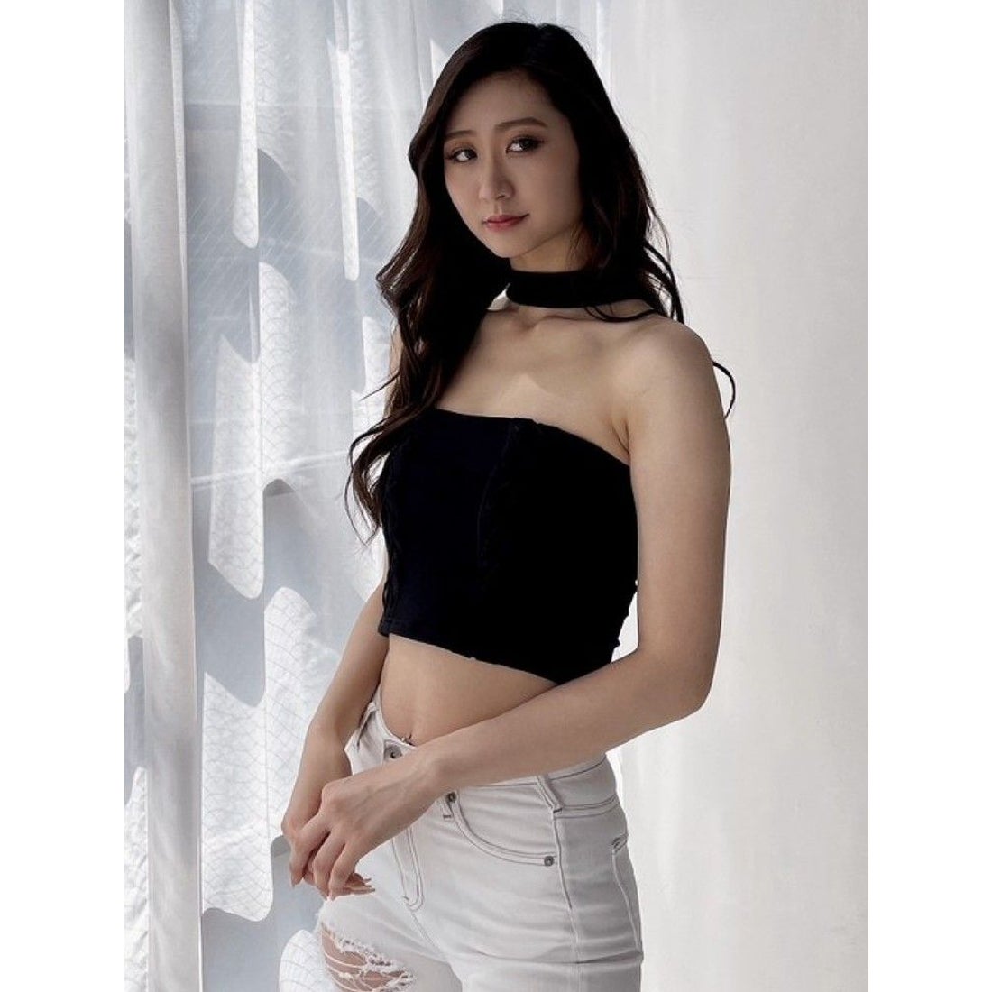 ジェイダ GYDA レースアップデザインチョーカーベアTOPS （ブラック