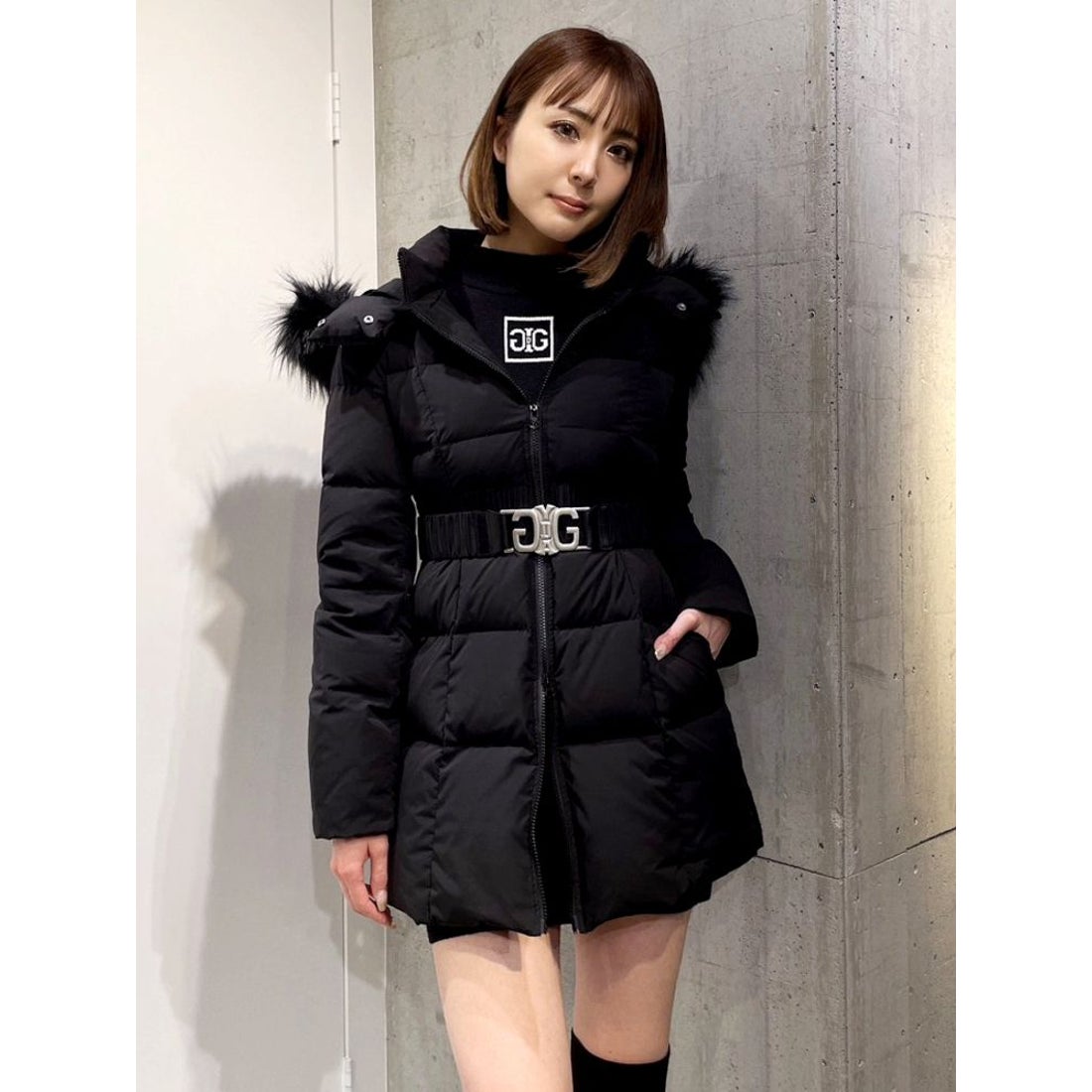 ジェイダ GYDA SymmetryGYDAベルト付きロングダウンコート（ブラック