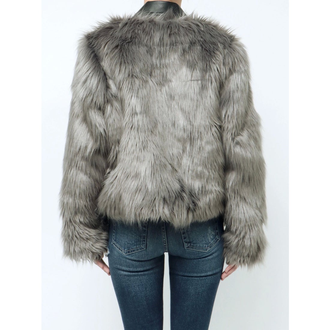 ジェイダ GYDA レイヤードエコファーライダースジャケット （GRY） -靴