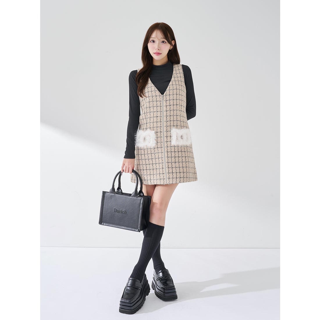 ダーリッチ Darich ロゴショルダーレザーミニトートバッグ （ブラック