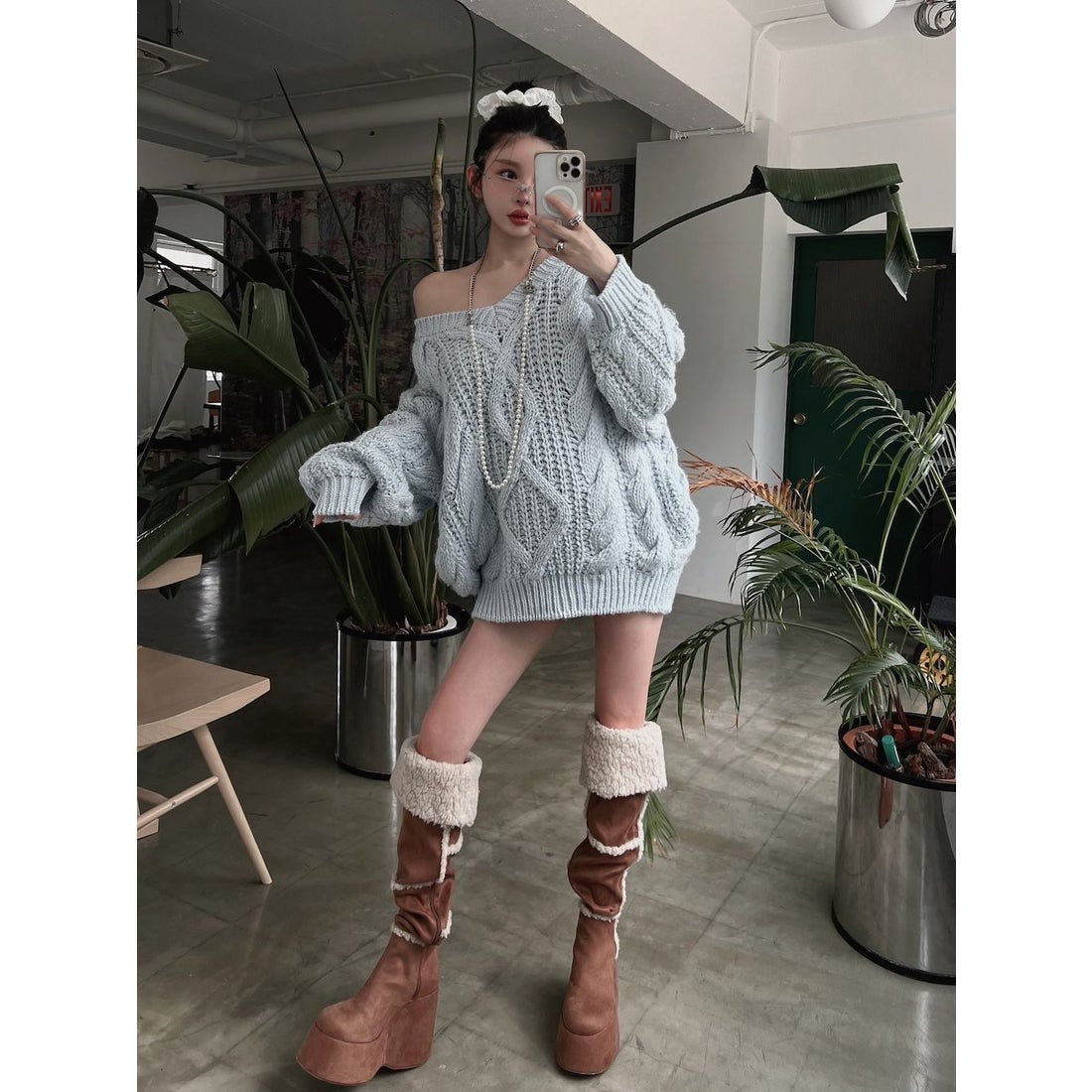 ダーリッチ Darich フェイクムートンニーハイブーツ （アイボリー