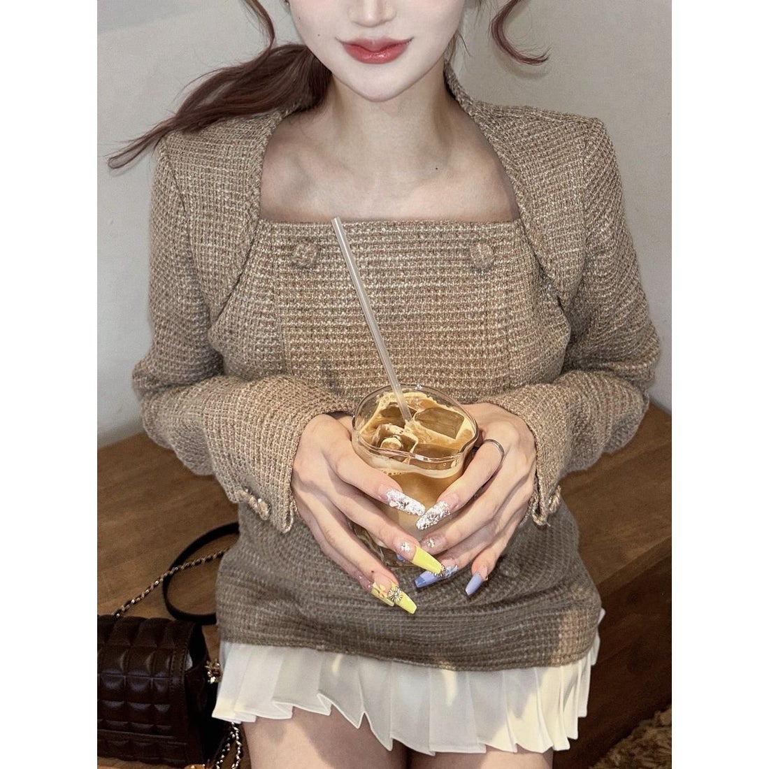 ダーリッチ Darich プリーツドッキングツイードミニワンピース