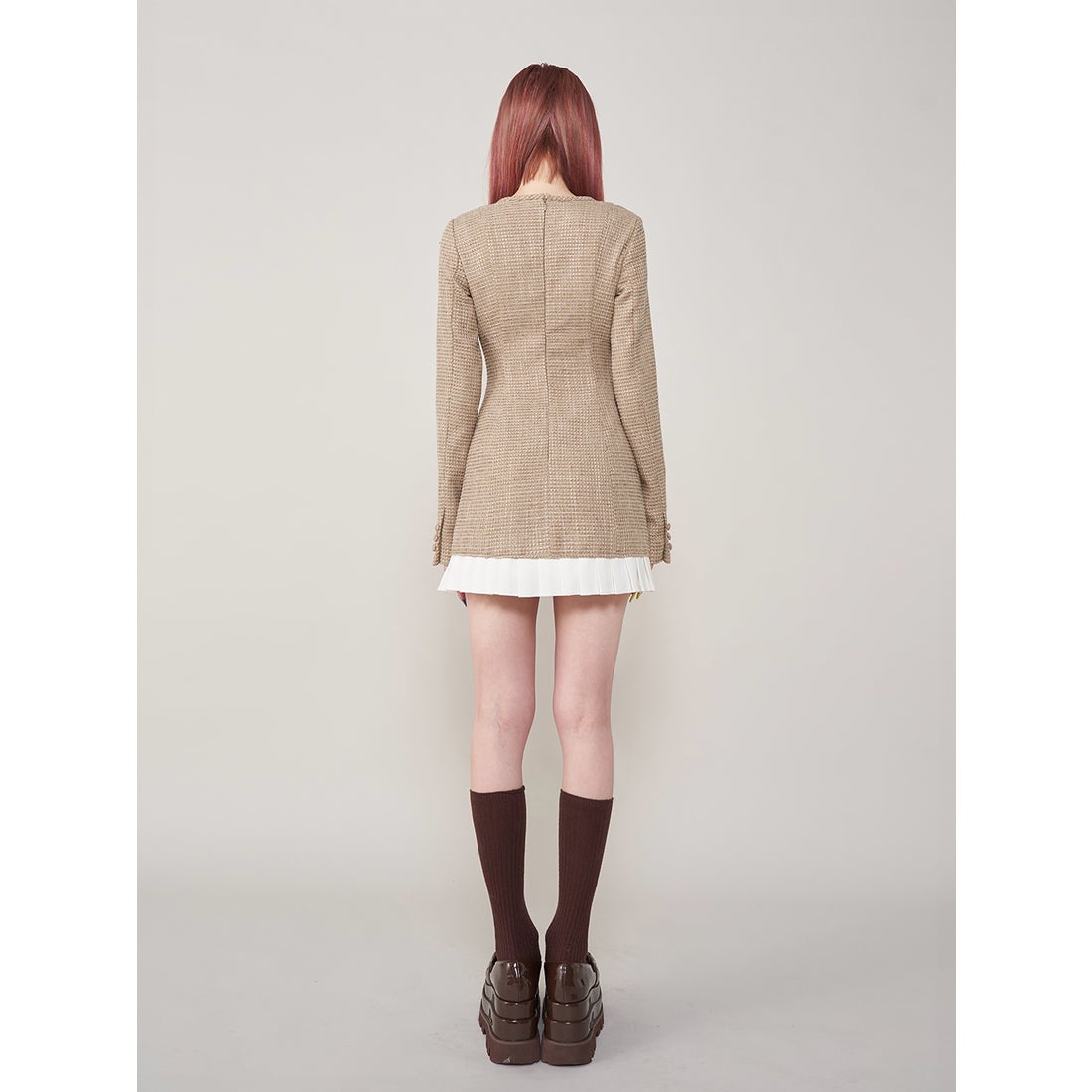 ダーリッチ Darich プリーツドッキングツイードミニワンピース