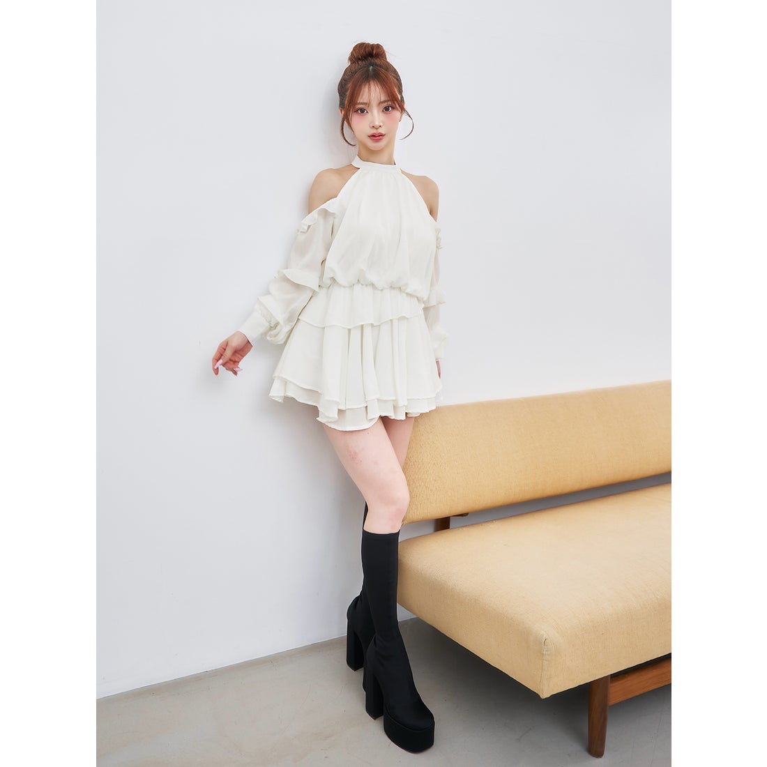 ダーリッチ Darich ボリュームシフォンミニワンピース （ピンク