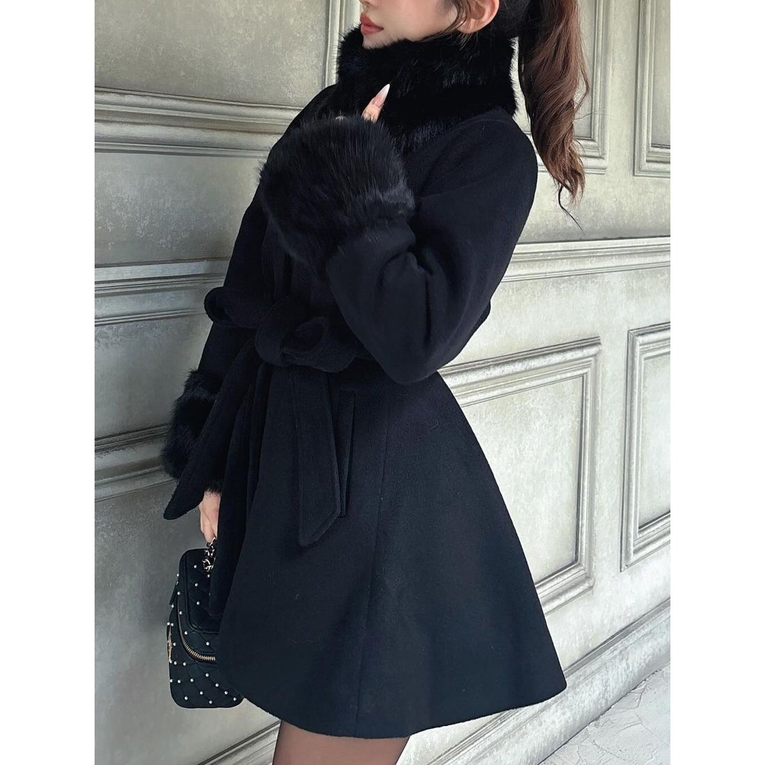 ダーリッチ Darich ウエストベルトメルトンコート （ブラック） -靴