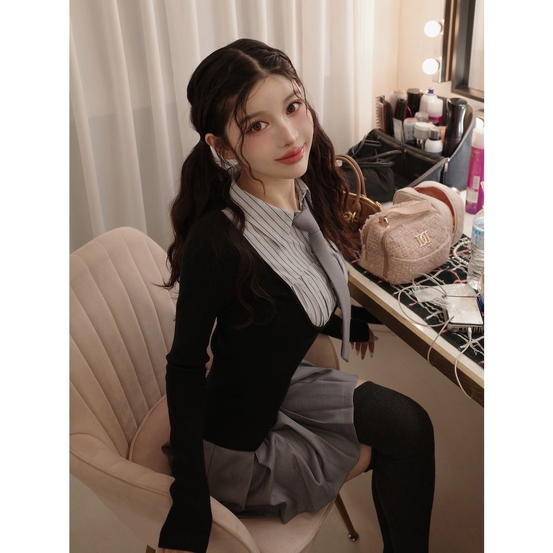 ダーリッチ Darich シャツドッキングニットミニワンピース （ブラック