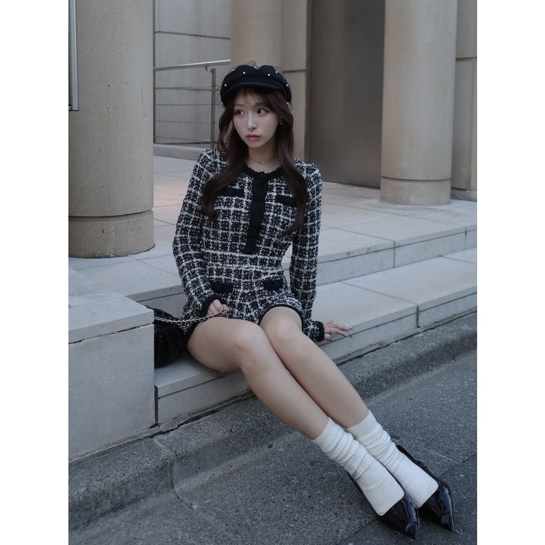 ダーリッチ Darich ツイードニットコンビネゾン （ブラック